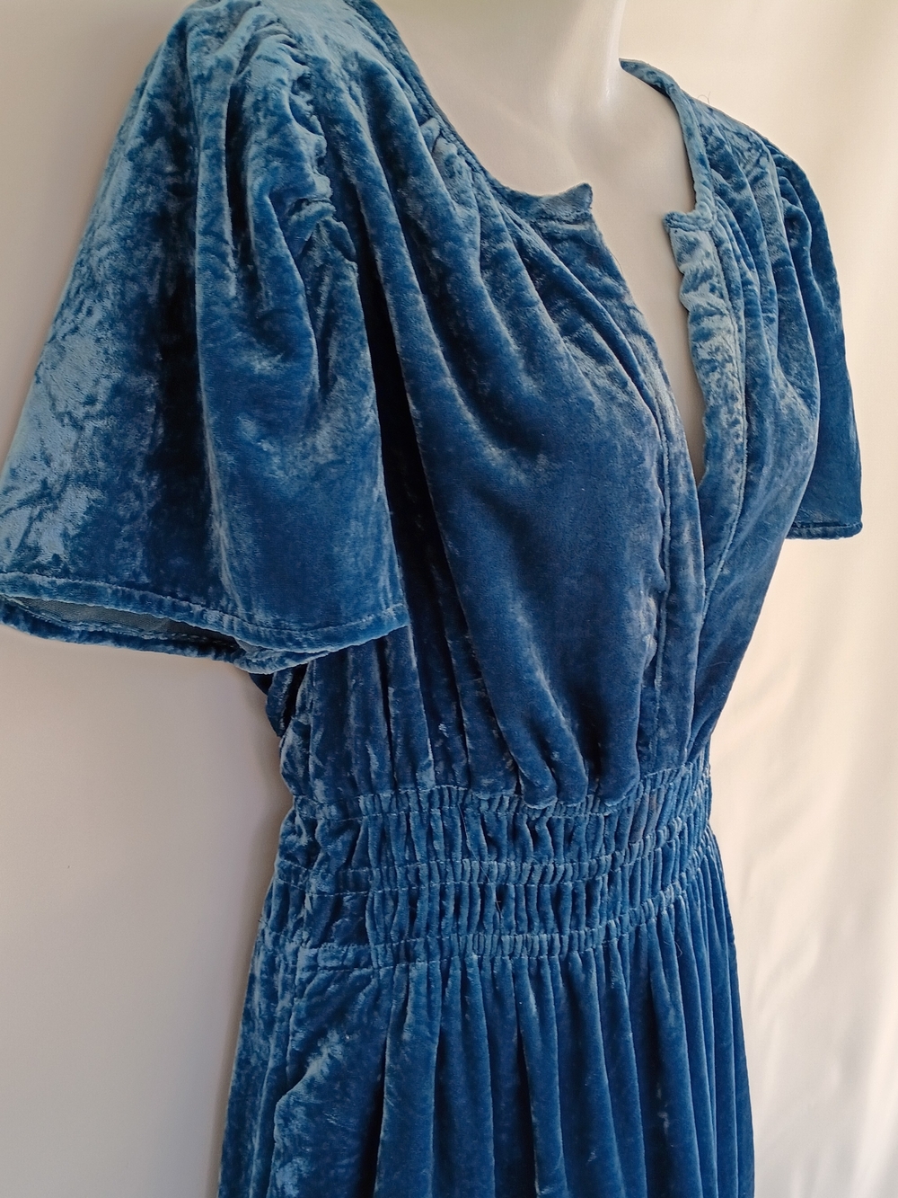 Anthropologie Somerset Mini Dress Tiered Blue Velvet V-Neck Fairy Grunge Small - Picture 6 of 15
